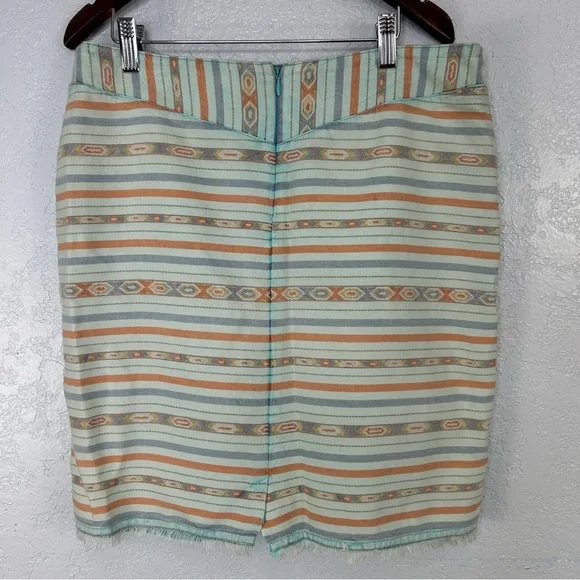 Ryan Michael Skirt Southwestern Blue Red Cotton Raw Hem Aztec Print Women's 4 - Picture 4 of 7